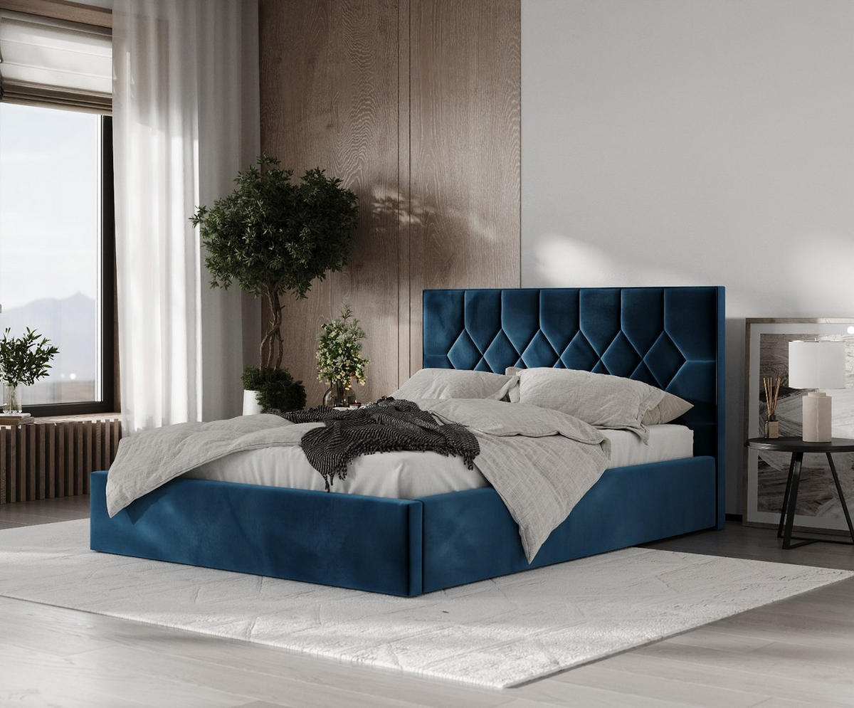 POLSTERBETT Brisa 180/200 cm Dunkelblau im Kronos Stoff - Schwarz/Naturfarben, Holz/Holzwerkstoff (180/200cm) - AltaBeds