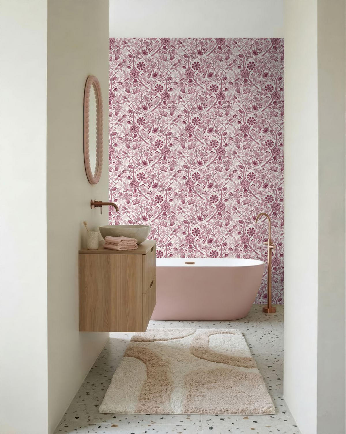 TAPETE Blumenmuster 50 x 900 cm - Rot, Papier (50/900cm) - ESTAhome