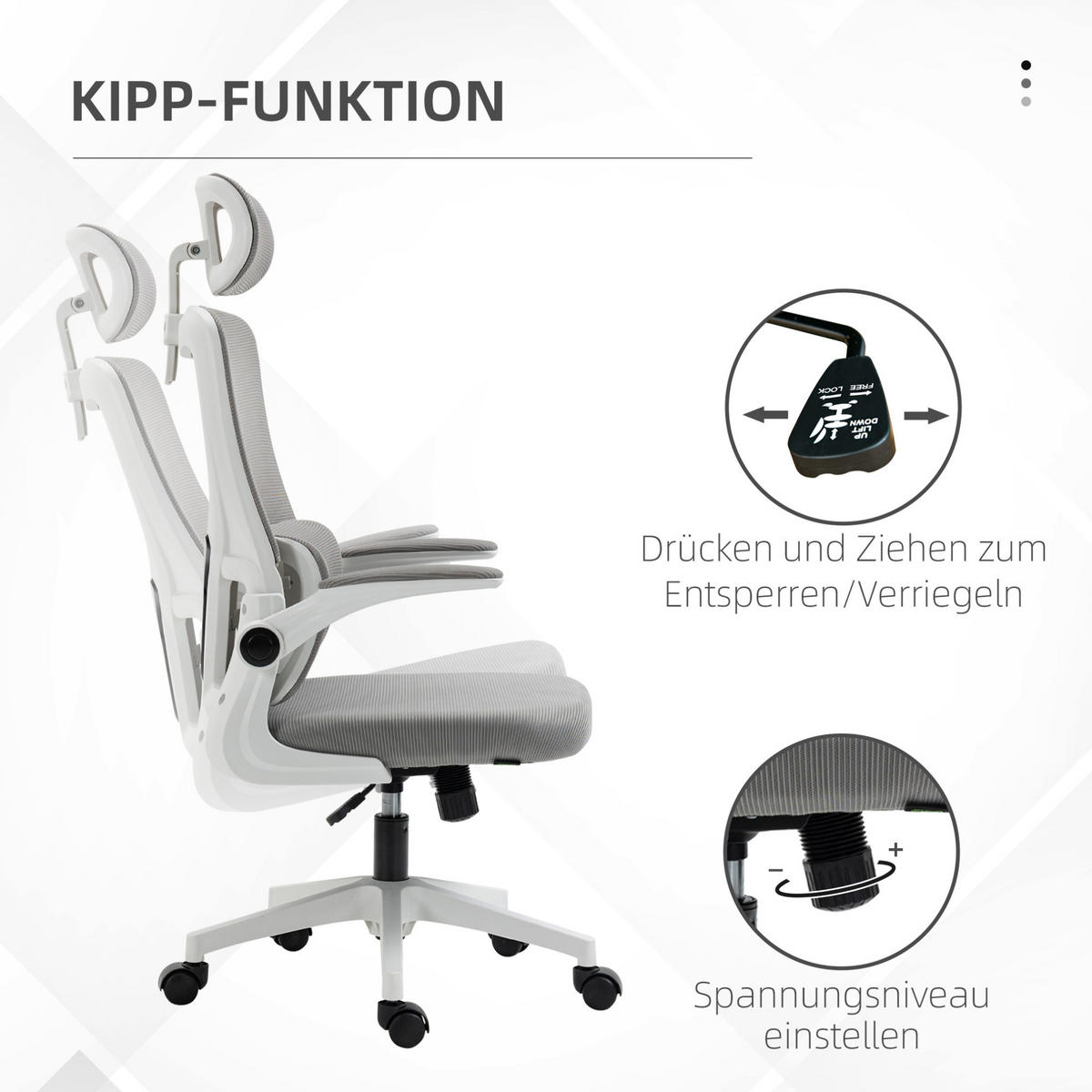 BÜROSTUHL ergonomisch höhenverstellbar Mesh Gray - Grau, Kunststoff (59/122/60cm) - Meubliv