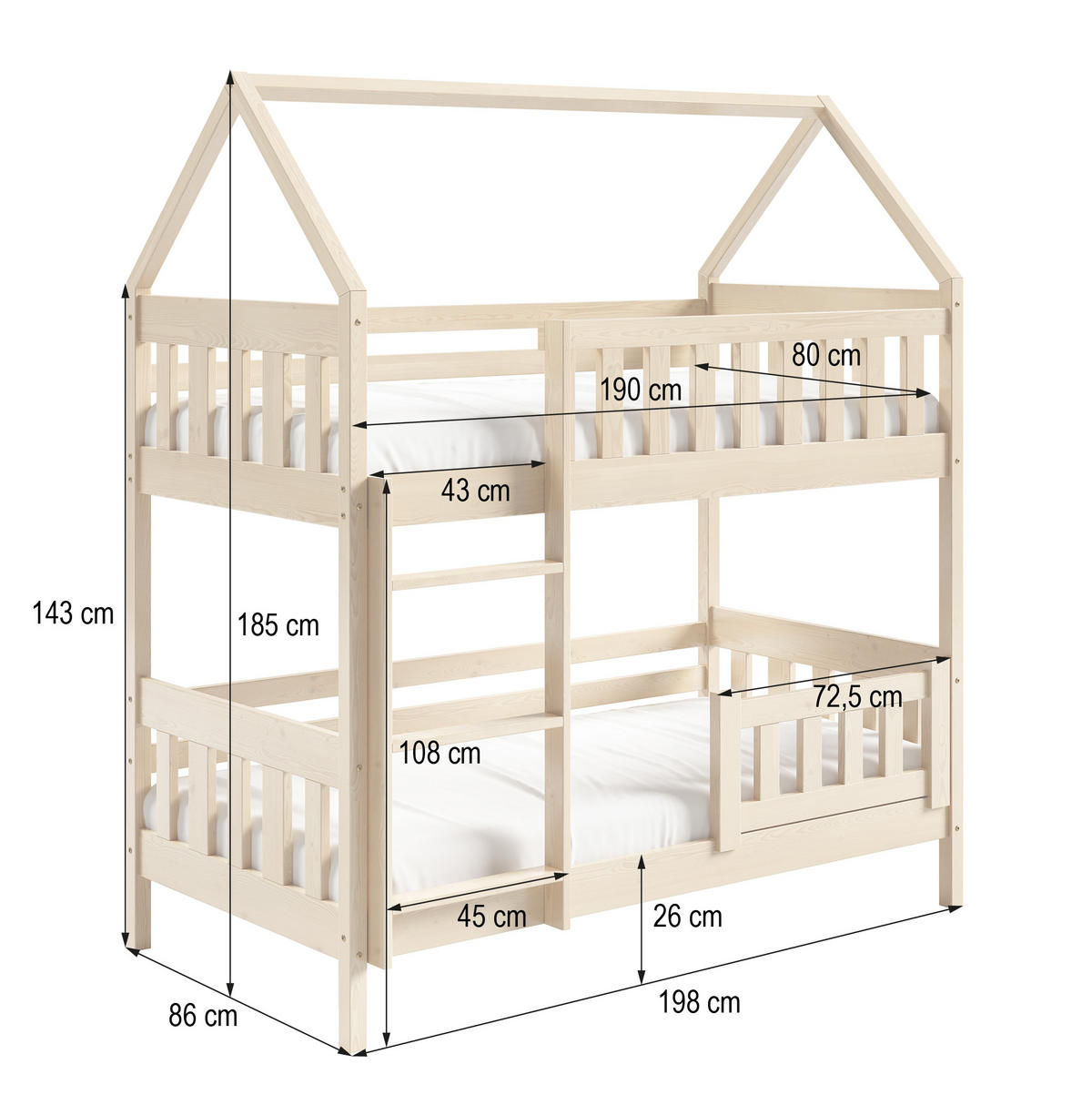 ETAGENBETT ELENA 80x190 cm Hellgrau - Hellgrau, Holz (80/190cm) - MASSENO