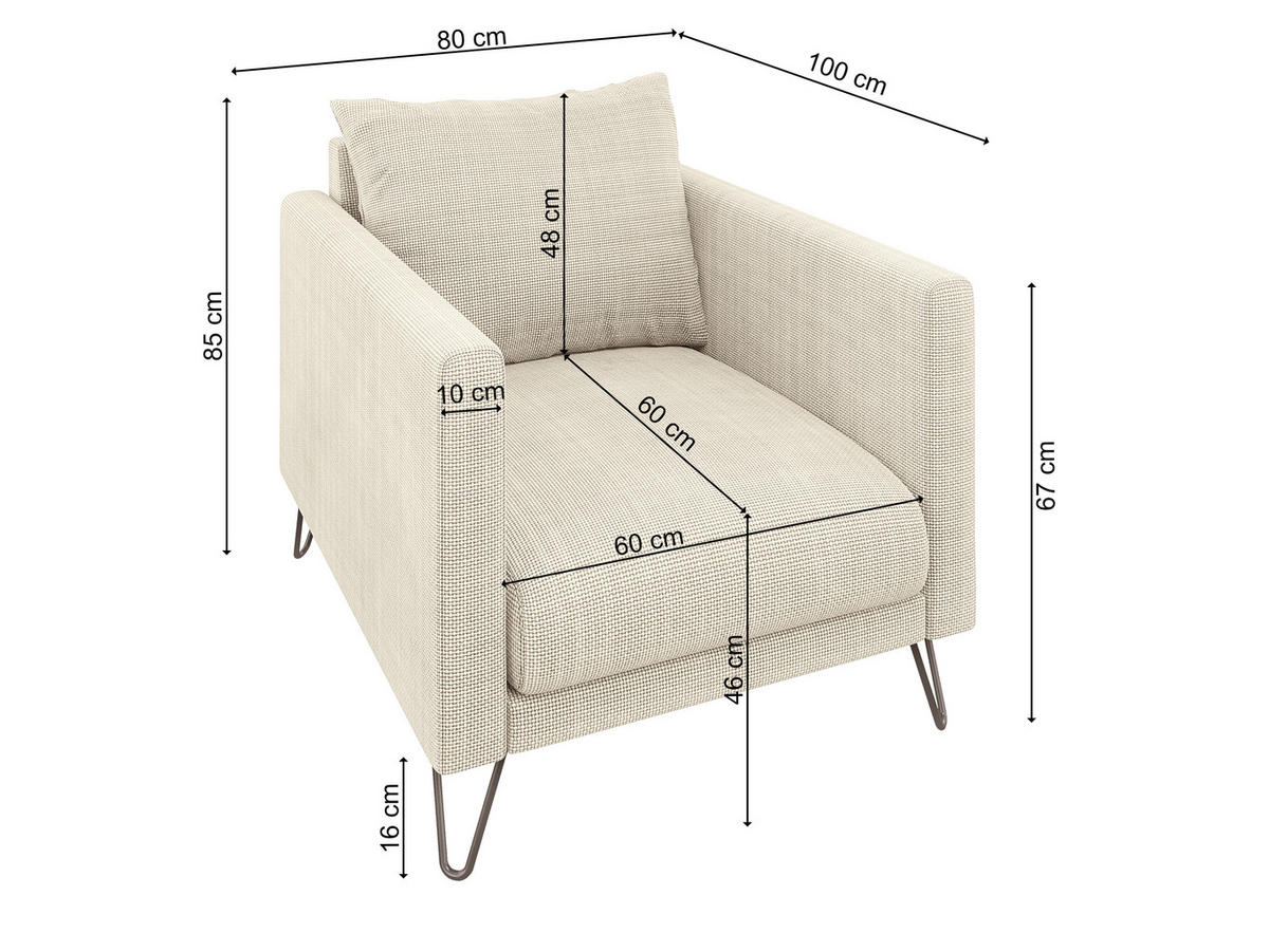 SITZGARNITUR 3+2+1 Harmony Beige Chenille - Beige/Schwarz, Holz/Textil (200/85/100cm) - S-Style Möbel