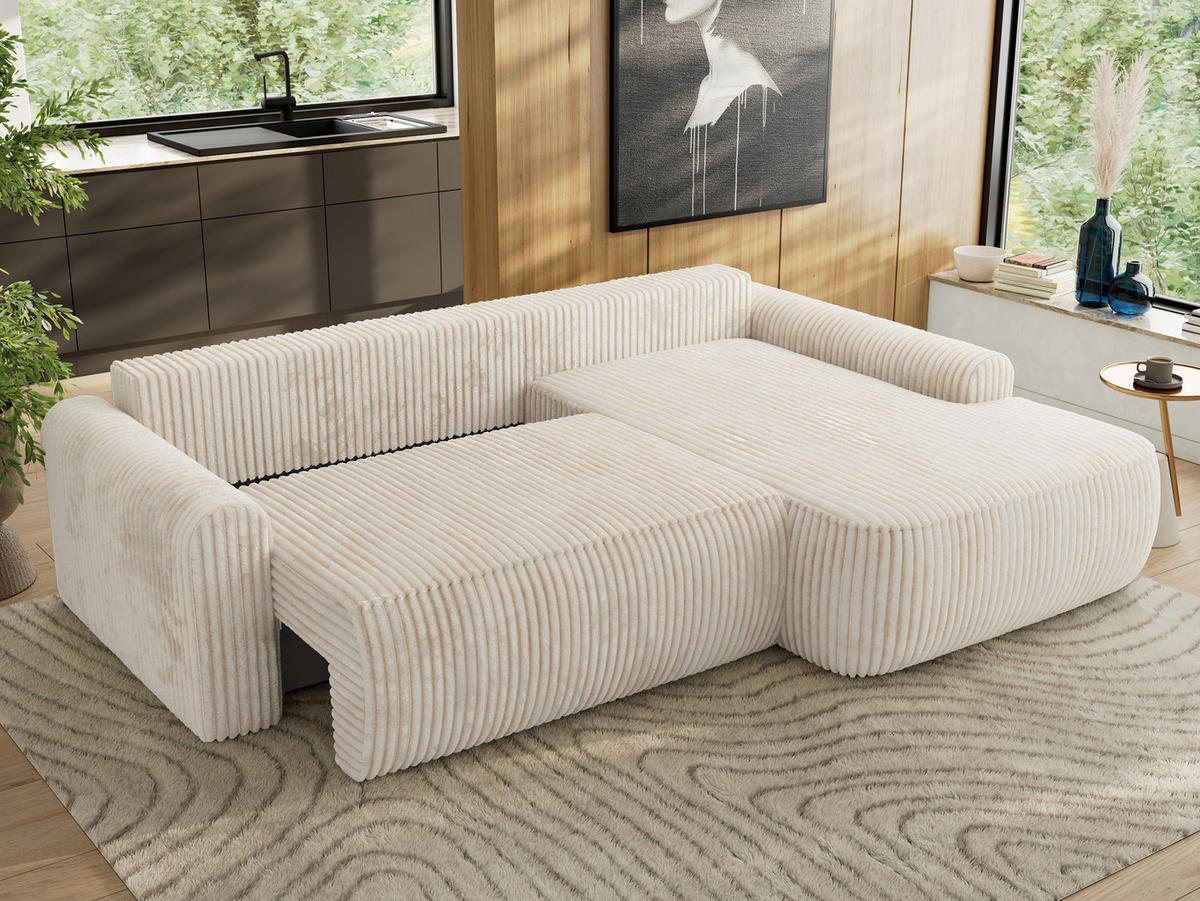 ECKSCHLAFSOFA CUBO L Creme Cord - rechts - Creme/Schwarz, Kunststoff/Textil (187/273cm) - MKS