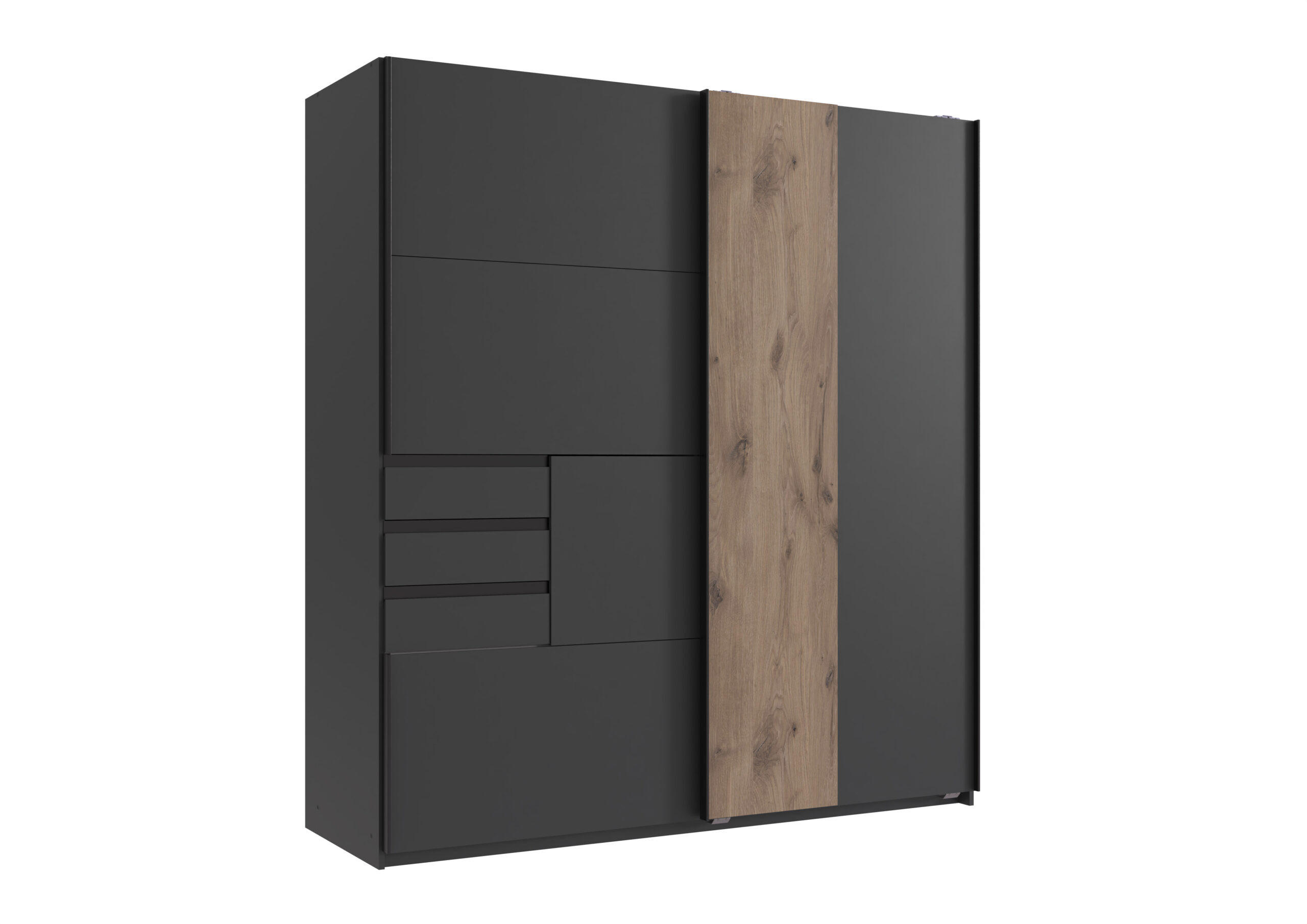 KLEIDERSCHRANK Coburg in Grafit mit Viking Oak - Schwebetürenschrank - Grau, Holzwerkstoff (180/198/65cm)