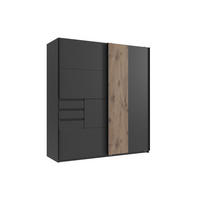 KLEIDERSCHRANK Coburg in Grafit mit Viking Oak - Schwebetürenschrank - Grau, Holzwerkstoff (180/198/65cm)