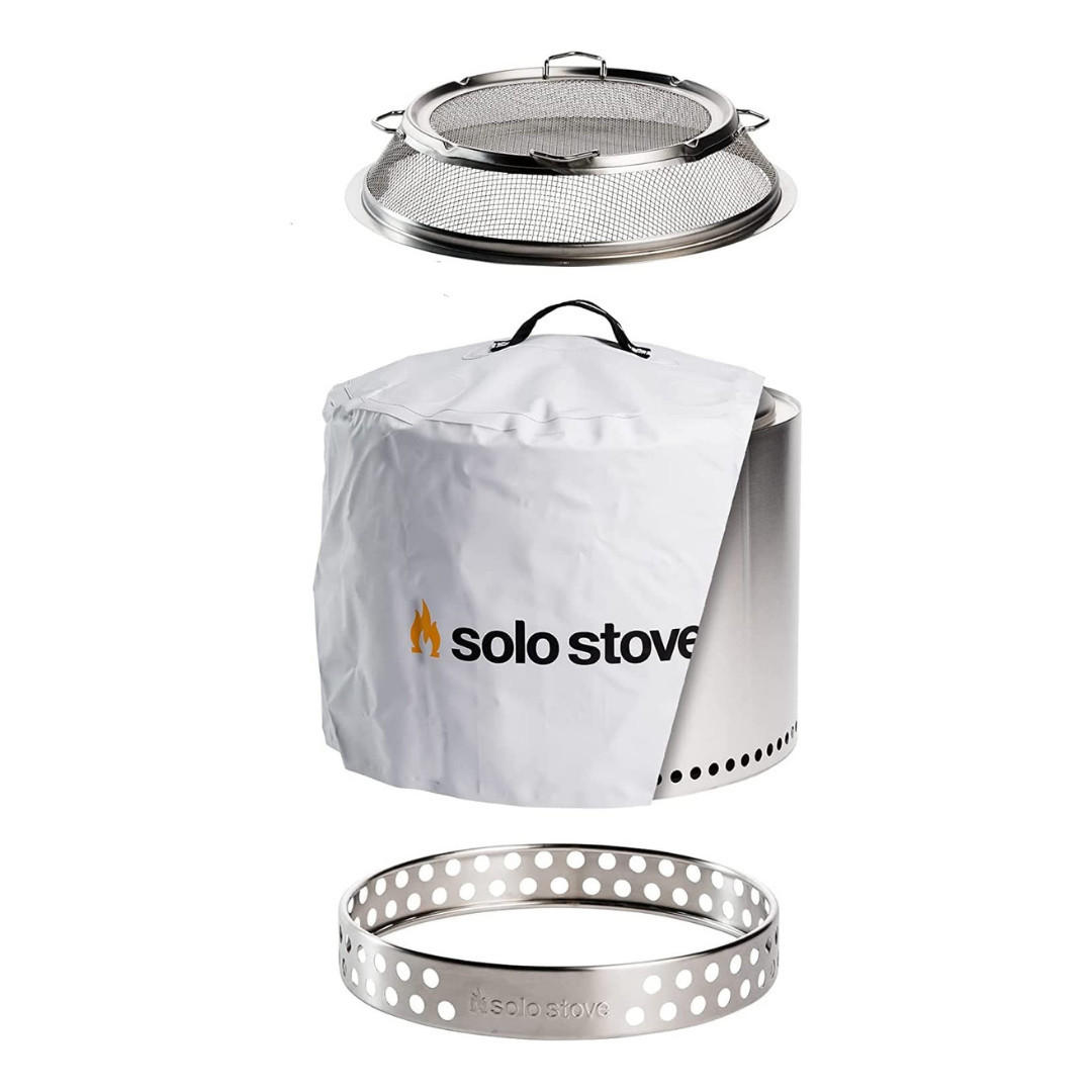 FEUERSCHALE Bonfire 49,5 cm Edelstahl Feuerstelle mit Standfuß und Funkenschutz - Silberfarben, Metall (49.5/35.5/49.5cm) - Solo Stove