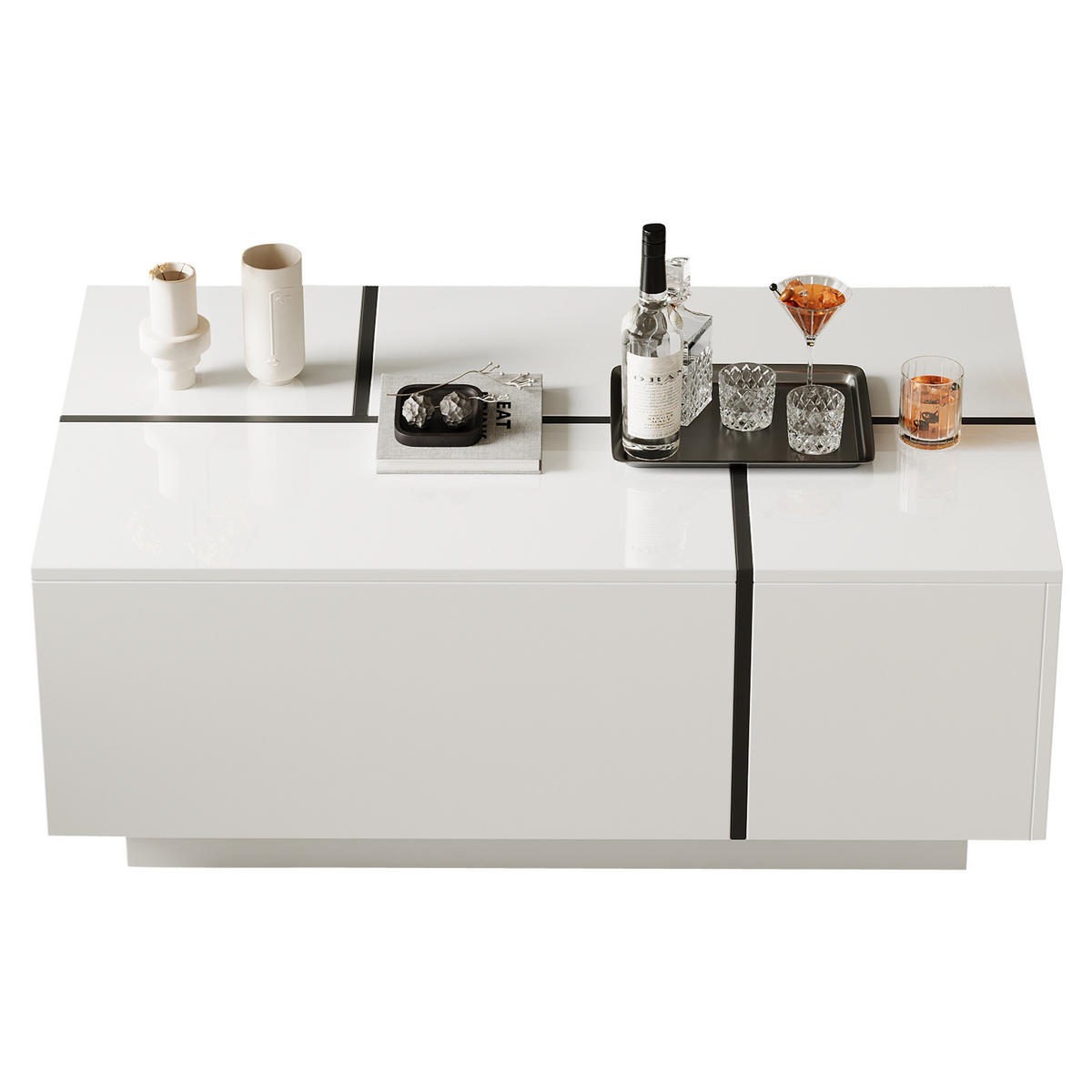 COUCHTISCH DE-218 Modern mit 4 Schubladen Weiß/Schwarz - Weiß, Holzwerkstoff (60/100/40cm) - ComfortXL