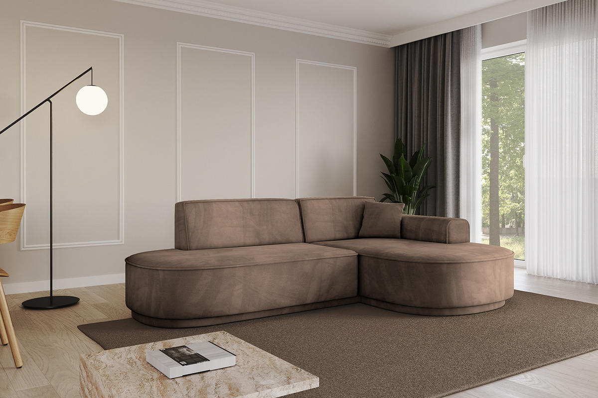 ECKSOFA Ottomane Rechts MARI-L1-v3 - 243x171x83 cm Braun Velours - Schwarz/Braun, Holzwerkstoff/Kunststoff (171/243cm) - ALTDECOR