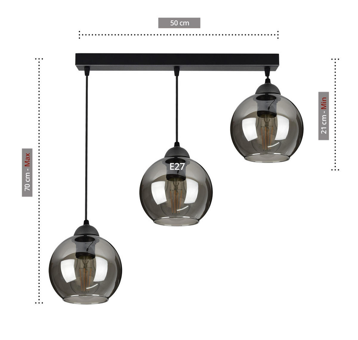 PENDELLEUCHTE HAGEN - Schwarz, Glas/Metall (15/70/70cm) - kiki design