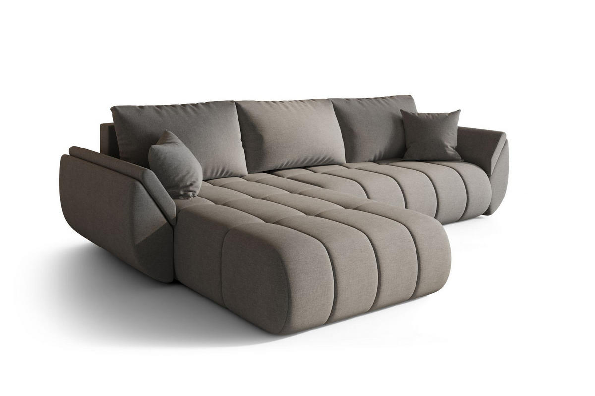 ECKSOFA TOKYO PREMIUM mit Schlaffunktion, Stoff WIND, Braungrau, Links - Grau, Holz (280/190cm) - Kaiser Möbel