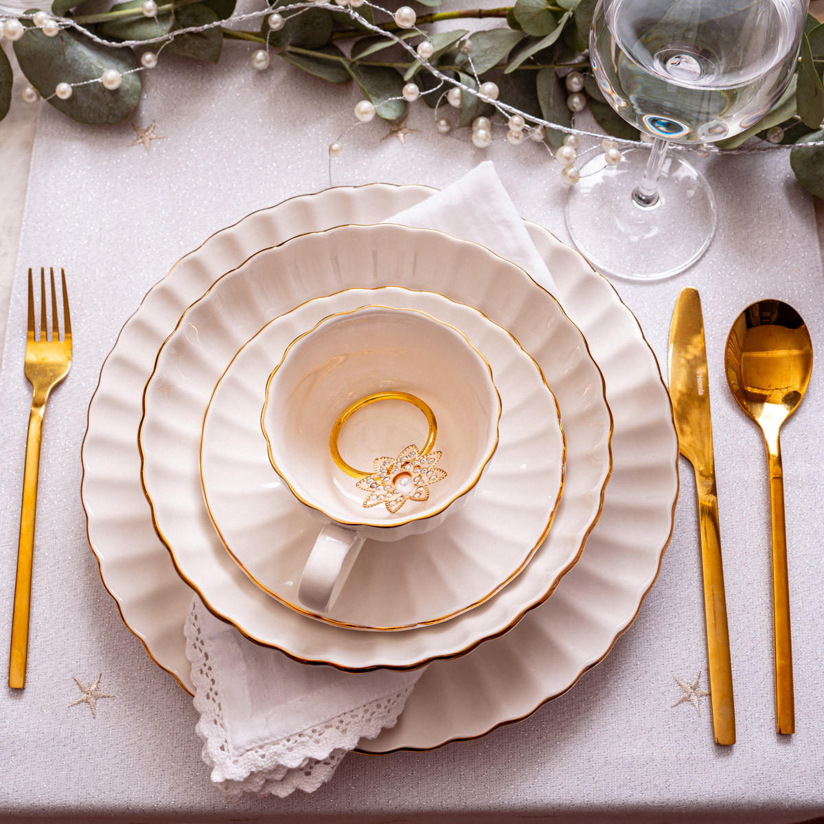 SUPPENTELLER Melida mit Goldrand 20 cm 6er-Set - Rosa, Keramik (20/20/4cm) - Homla