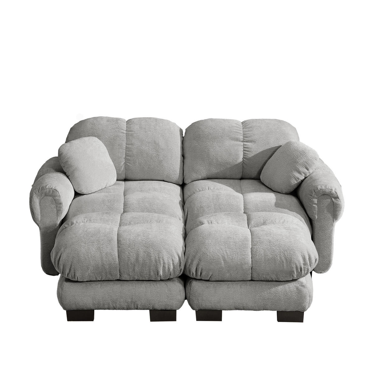 2-SITZER-SOFA DE-34384 2 Ottomans Hellgrau - Hellgrau, Textil (149/90/190cm) - ComfortXL