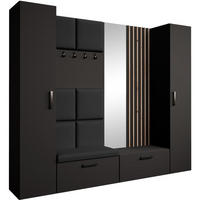 GARDEROBE Margaret XL 242/203/43 mit gepolsterten Paneelen/Lamellen/Spiegel - Schwarz/Eiche Artisan, Holzwerkstoff/Kunststoff (242/203/43cm) - Beautysofa