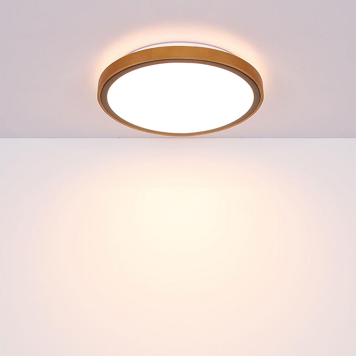 LED DECKENLEUCHTE Metall Braun Landhaus - Braun, Holz (30.7/30.7/9cm) - Globo Lighting