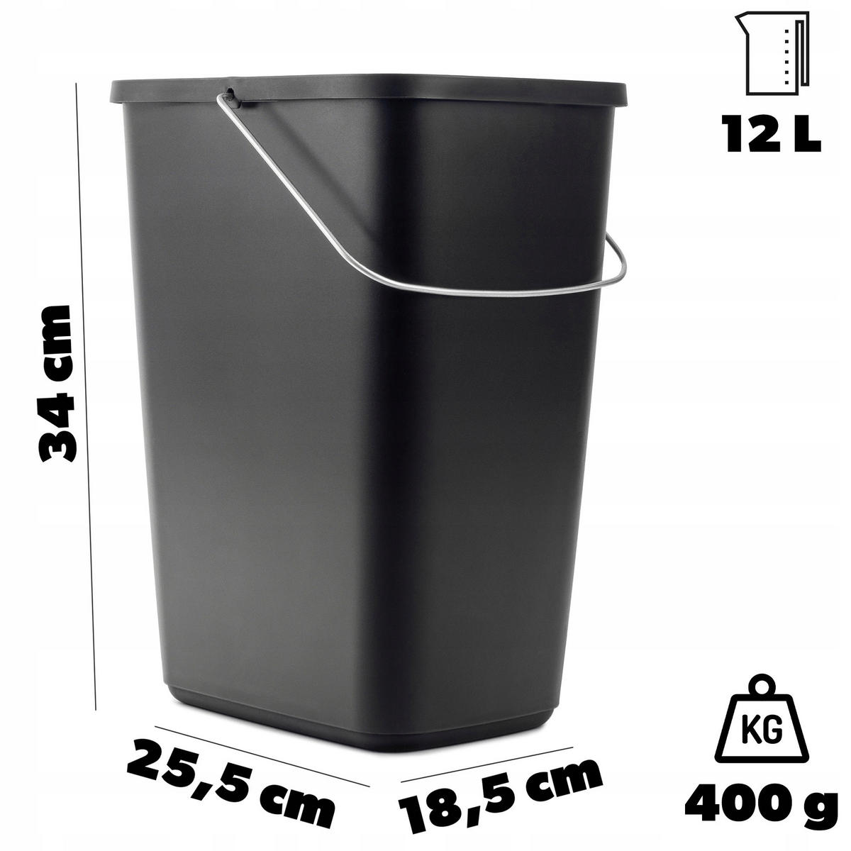 ABFALLBEHÄLTER, 12L, Schwarz - Schwarz, Kunststoff (18/34cm) - KADAX