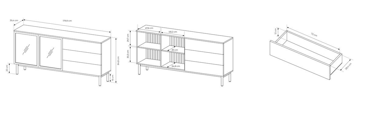 SIDEBOARD Holmric in Evoke Eiche 180/85/39 cm - Eichefarben/Schwarz, Holz/Holzwerkstoff (179.9/84.8/39.4cm) - WFL GROUP
