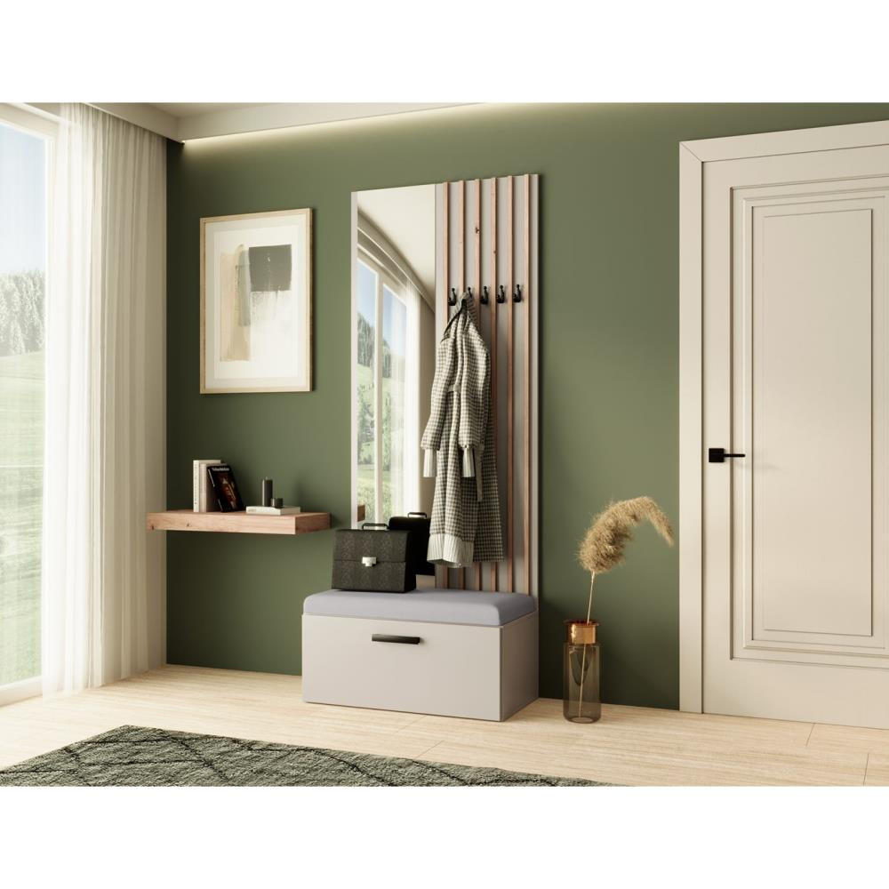 GARDEROBE Margaret II 81/203/43 mit Lamellen und Spiegel - Kaschmir/Schwarz, Holzwerkstoff/Kunststoff (81/203/43cm) - Beautysofa