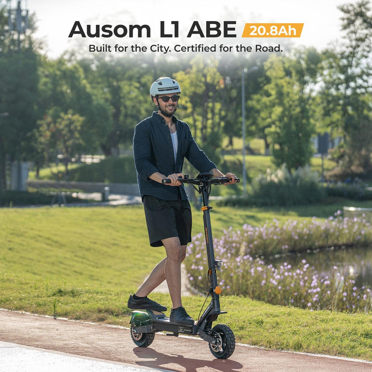 E-SCOOTER Ausom L1 ABE 20.8Ah mit 930W Spitzenleistung, 90 km Reichweite, E-ABS Scheibenbremsen, NFC-Entsperrung, faltbarer Elektroroller mit ShocFr - Grau, Metall (62cm)