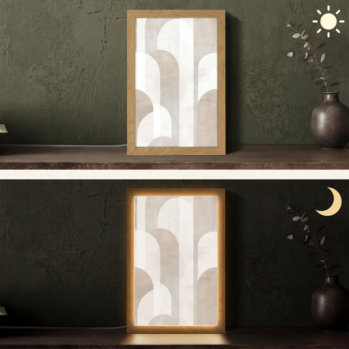 STOLNÍ LAMPA Abstraktní oblouky - Moderní - Béžová 20x30 cm - barva koloniálního buku, kompozitní dřevo (8/20/30cm) - OnlyWow