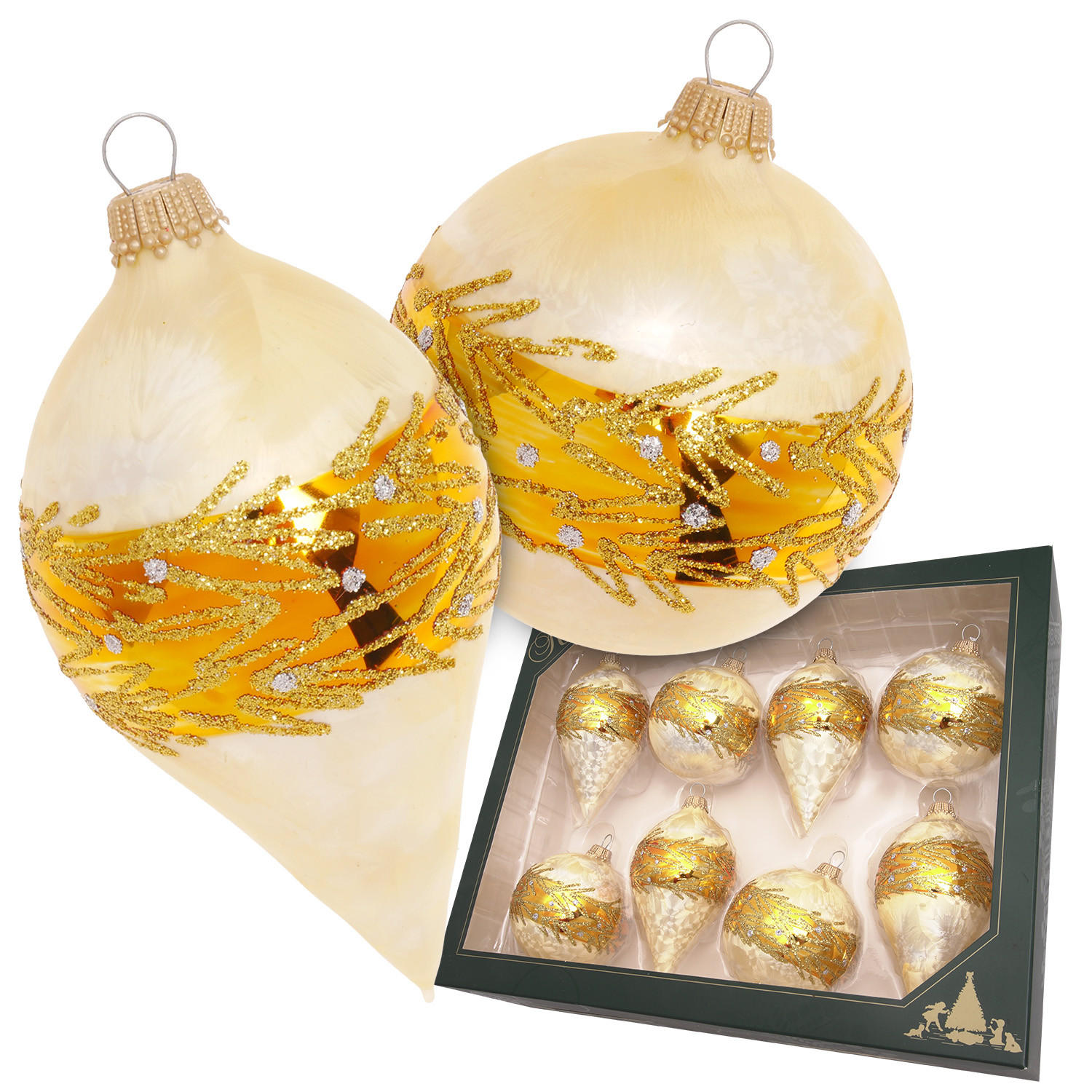 CHRISTBAUMKUGELN Champagner-Traum Goldfarbig 7cm (Glas / 8 Stk.) - Goldfarben, Glas (7/7/7cm) - Krebs Glas Lauscha