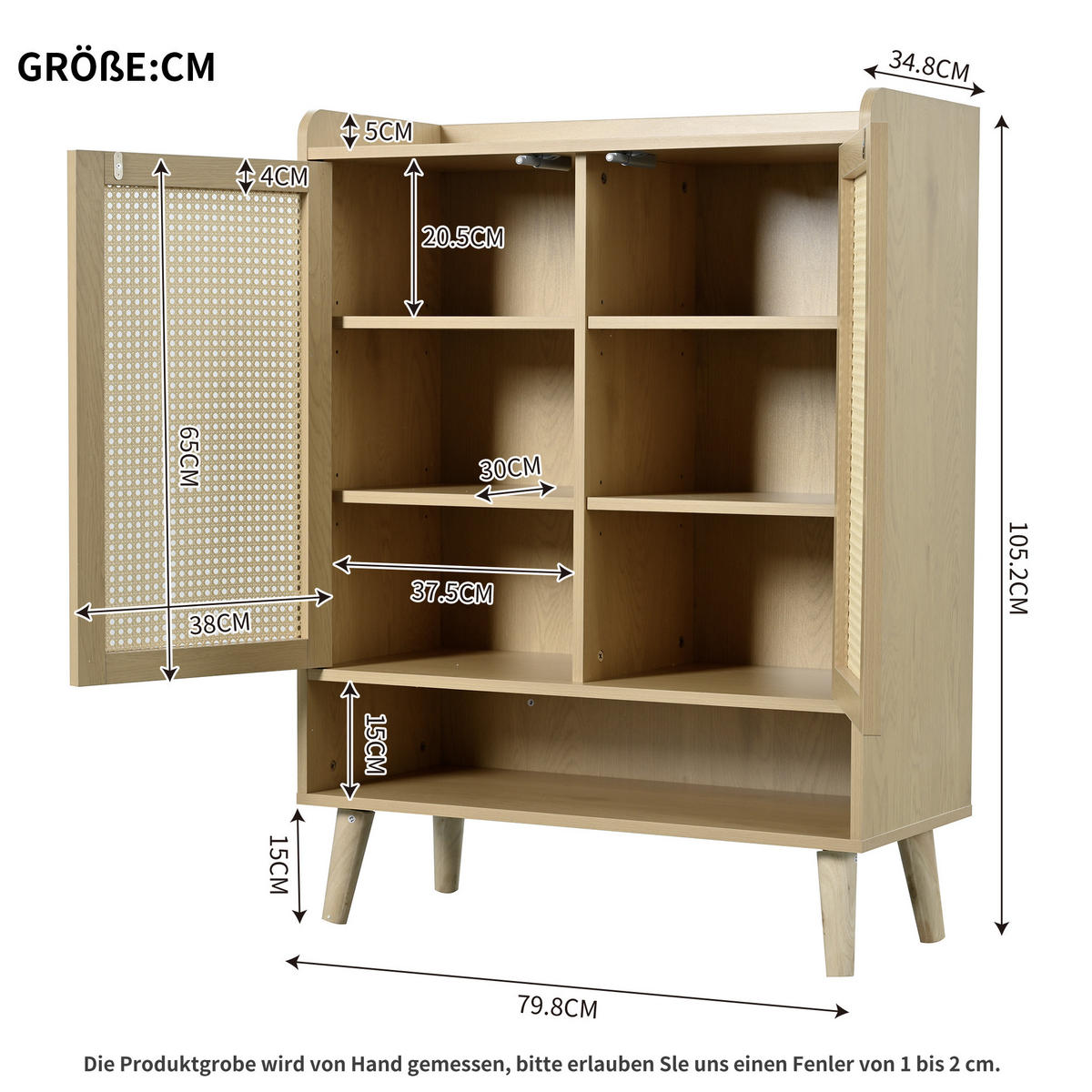 SCHUHSCHRANK mit 2 Türen 80 x 105 x 35 cm Oak - Eichefarben, Holz (35/105/80cm) - Beauniv