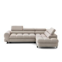 ECKSOFA BOWL L Rechts mit Schlaffunktion 125x195 Velours Creme - Creme/Schwarz, Holz/Textil (195/260cm) - Muffo