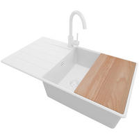 GRANITSPÜLE Kopenhagen, 2-er set Alles Weiß 90/50 cm 1 Becken + Küchenarmatur 32/20 cm + Ablauf-Set + Schneidebrett ab 60er Unterschrank - Beige/Weiß, Kunststoff (90/20/50cm) - Primagran