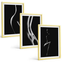 BILDER SET 3er Set - 40x60 cm Goldrahmen - Schwarz-weiße weibliche Silhouetten - Goldfarben, Kunststoff (40/60cm) - TULUP