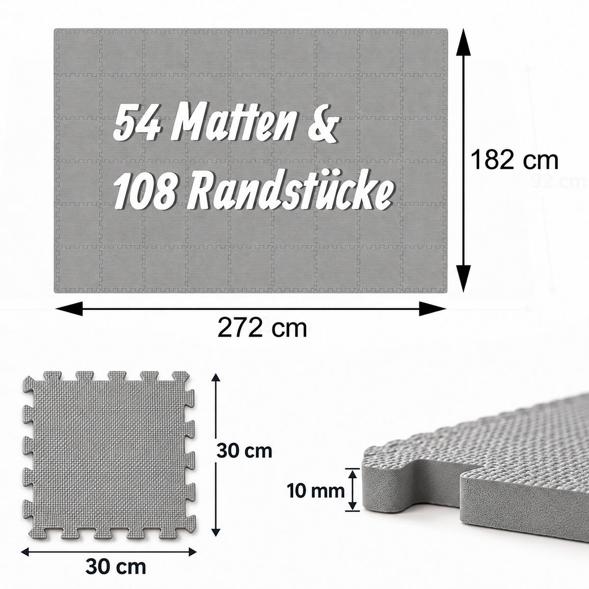 BODENSCHUTZMATTE Grau 54er-Set 30x30 cm - Grau, Textil (30/30cm) - Relaxdays