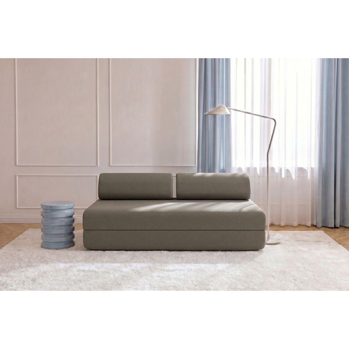 AUSZIEHBARES Schlafsofa für 2-3 Personen, glatter taupefarbener Stoff - Taupe, Textil (95/70.5/190cm) - Kimo