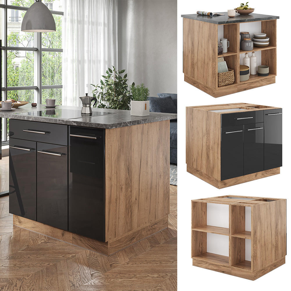 KÜCHENINSEL Fame-Line Anthrazit Hochglanz/Goldkraft Eiche 90 cm ohne AP - Anthrazit/Eiche Wotan, Holzwerkstoff (90/82/60cm) - Vicco