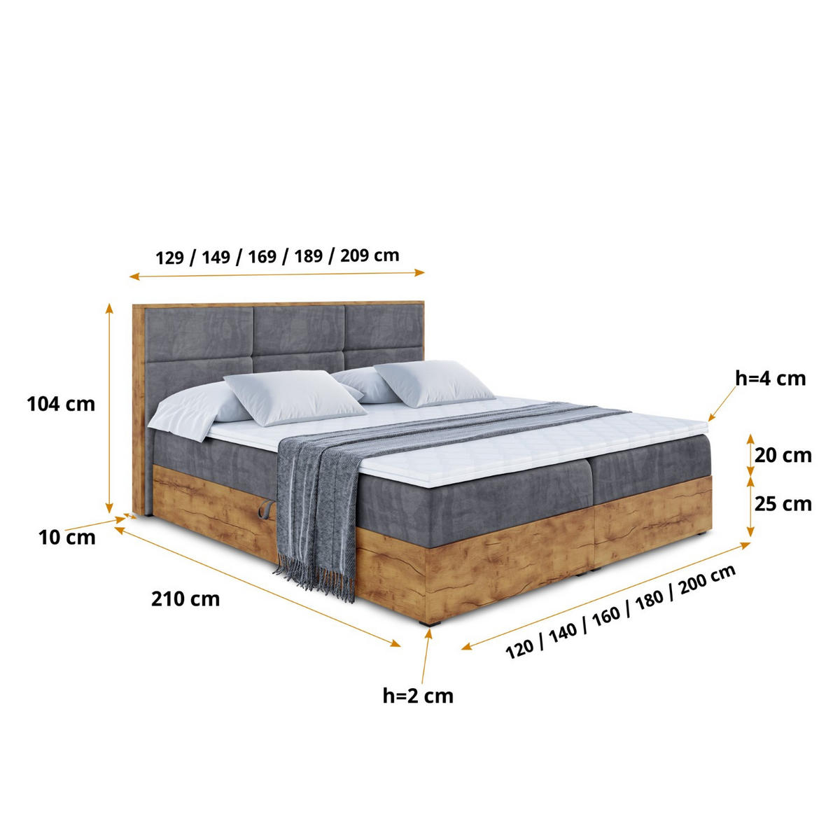 BOXBETT mit Matratze H4 und Lattenrost - LOLLI1 - 120x200 - Dunkelgrau - Grau, Holzwerkstoff/Kunststoff (120/200cm) - ALTDECOR