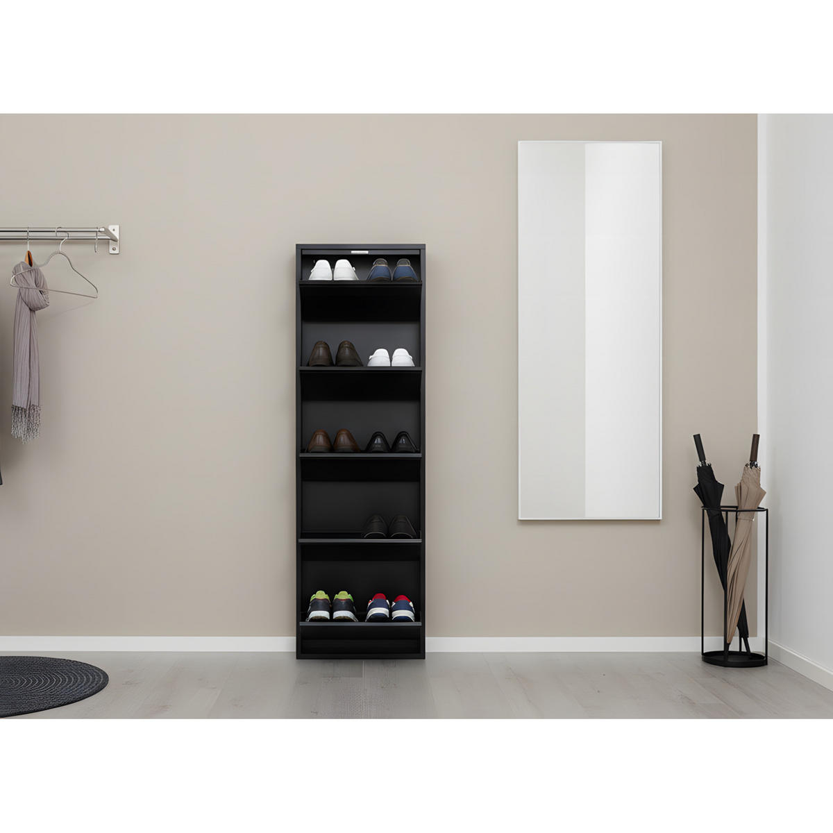 SKOSKÅP Pisa 50 x 16 x 173 cm – svart - Svart, Träbaserade material/Metall (50/173/16cm) - ebuy24