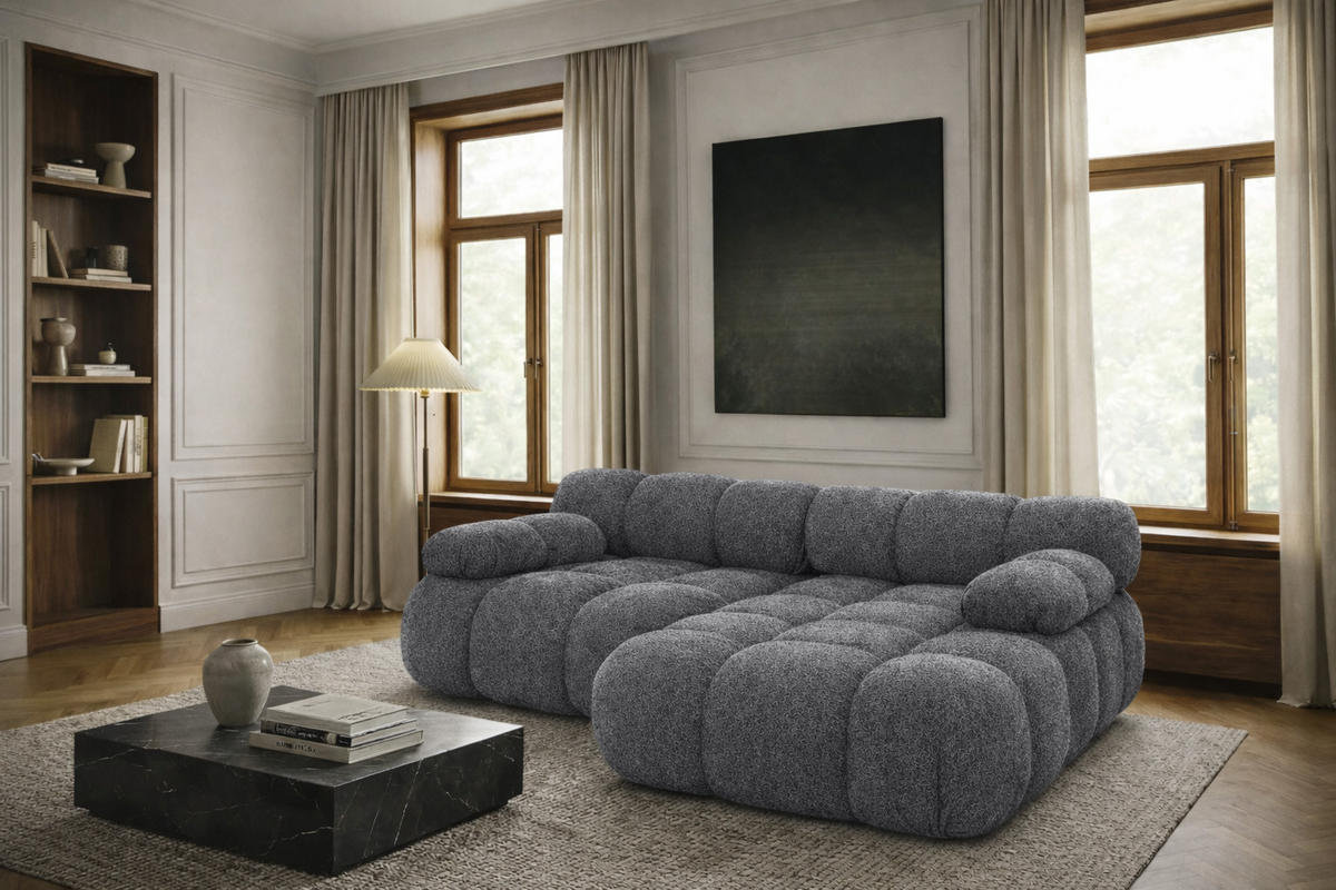 ECKSOFA L-form Mini Modular, Bouclé-Stoff Abriamo, Dunkelgrau, Rechts, Selia - Dunkelgrau, Holz (190/160cm) - Kaiser Möbel