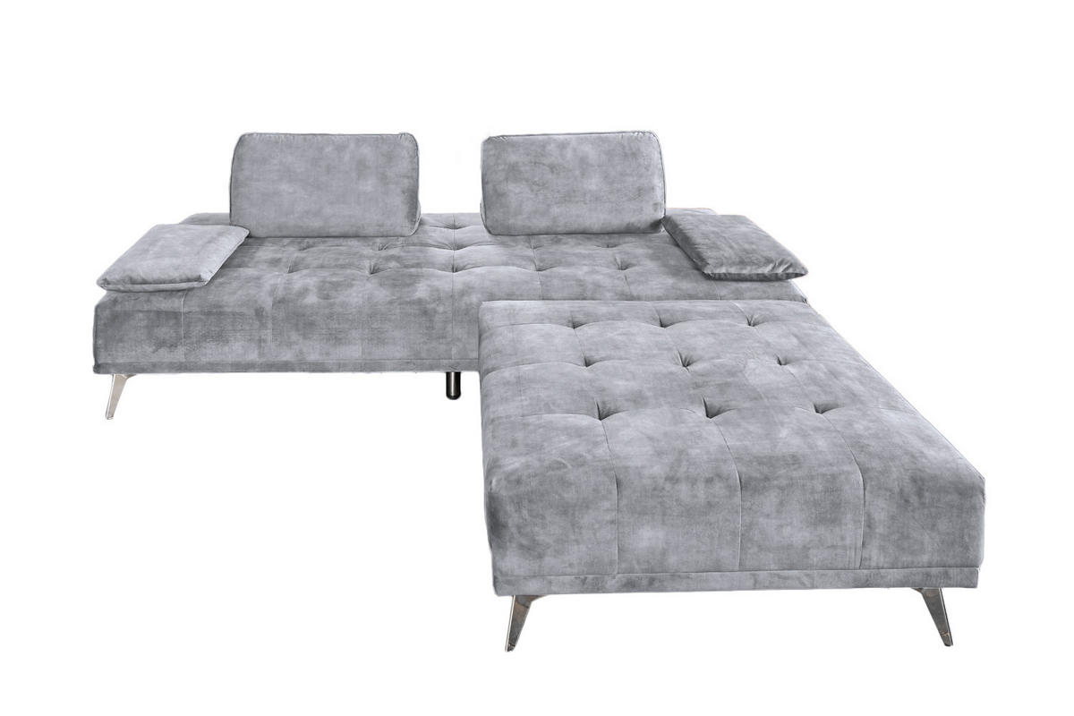 SOFA MIT HOCKER WIOLO Grau Velvet - Silberfarben/Grau, Textil/Metall (240/80/110cm) - KAWOLA