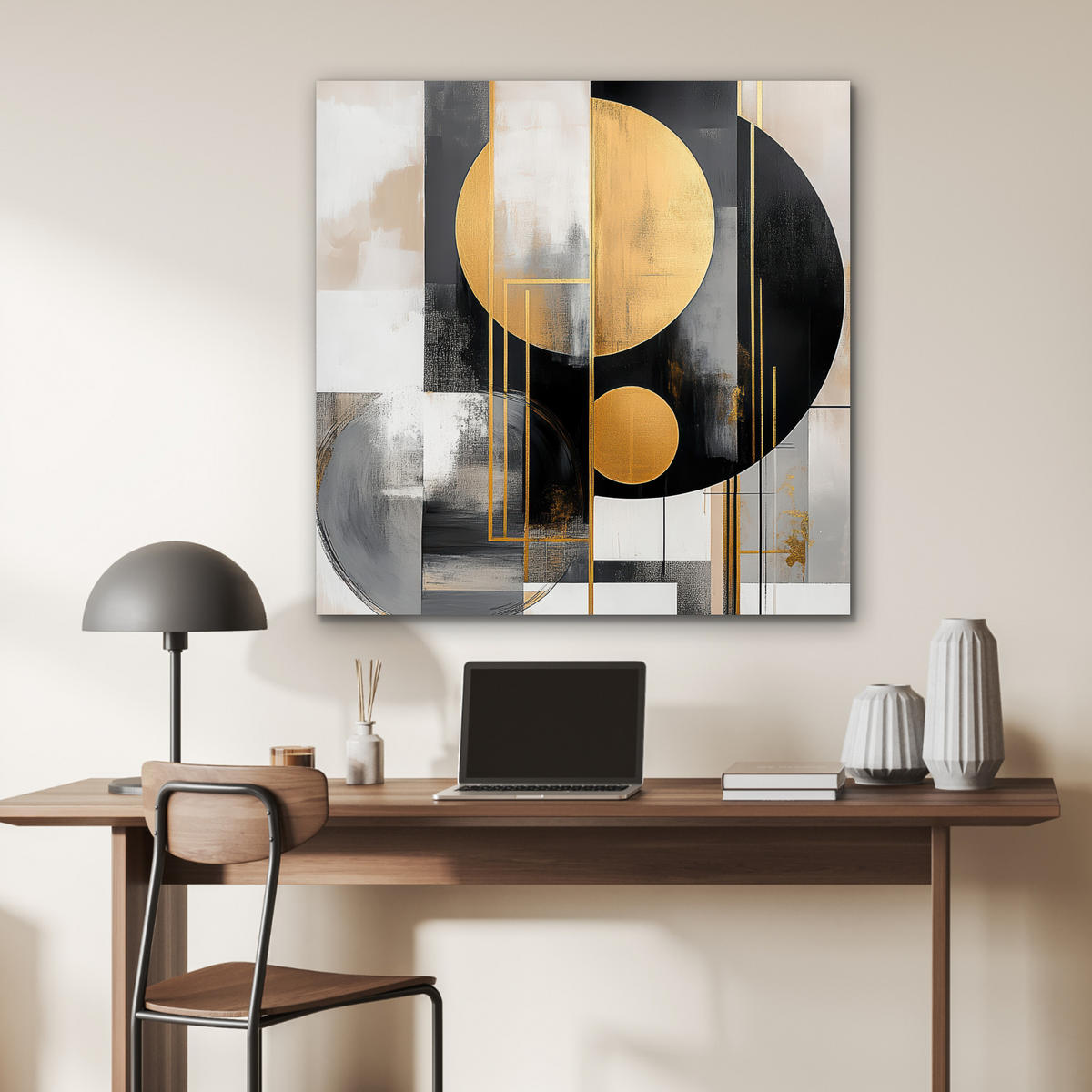 KOVOVÝ OBRAZ Abstraktné - Zlato - Striebro - Tvary - Estetické - Moderné 90x90 cm - zlatá, kov (90/90cm) - MuchoWow