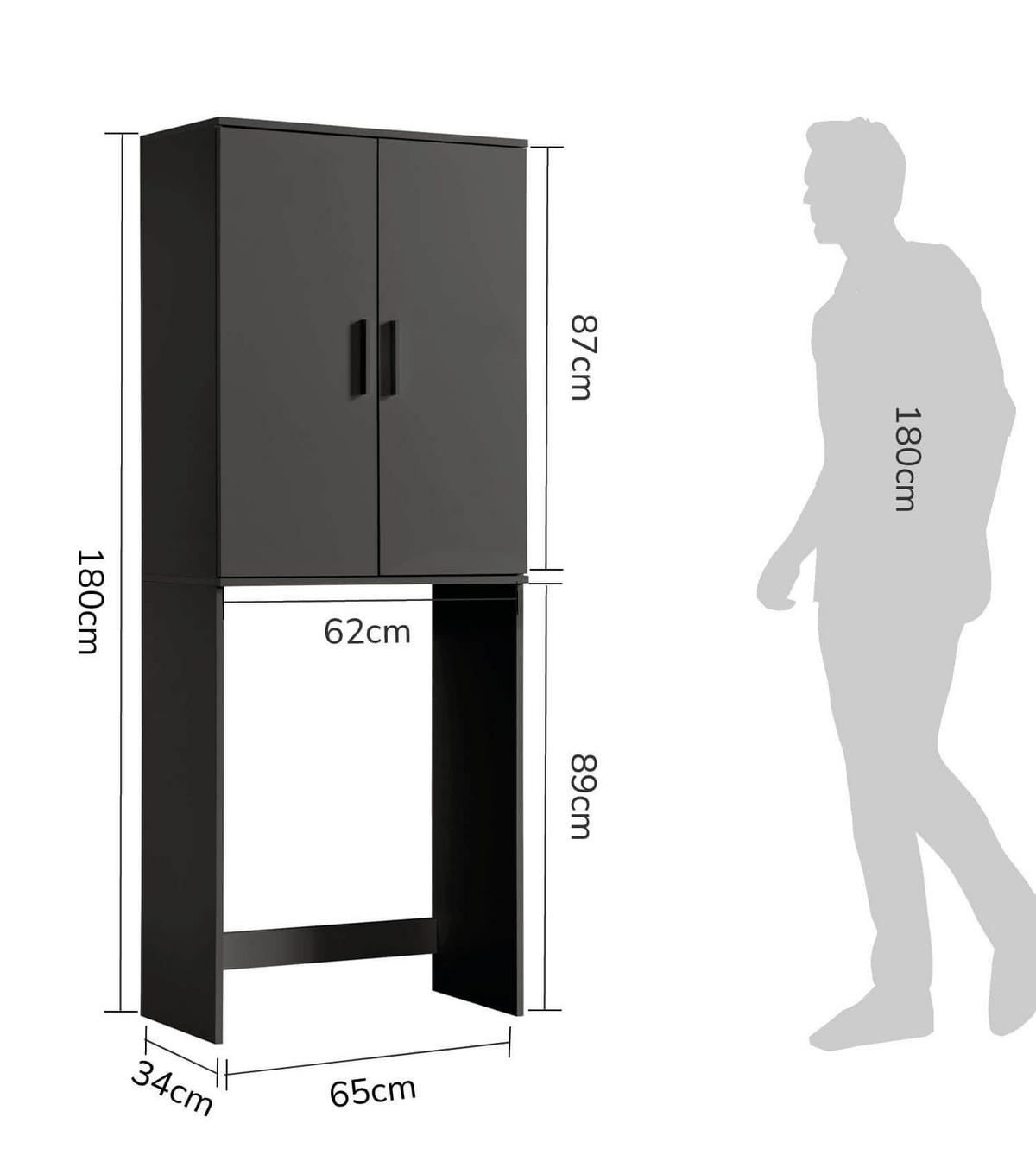 WASCHMASCHINENSCHRANK Der Saubermann - Anthrazit/Schwarz, Holzwerkstoff (65/180/34cm) - Mokebo