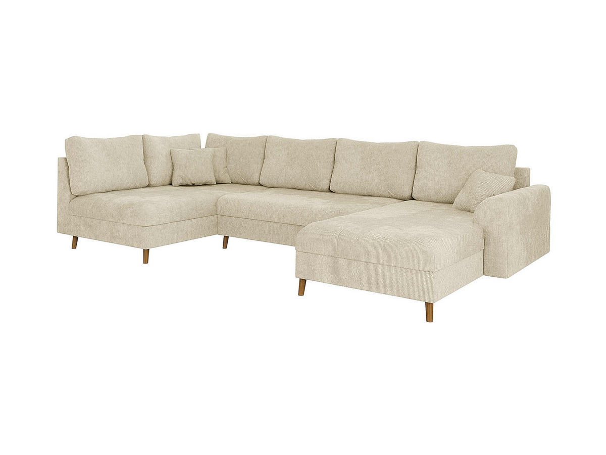 WOHNLANDSCHAFT Sigurd Beige Chenille - Ottomane rechts - Beige/Braun, Holz/Textil (310/81/161cm) - S-Style Möbel