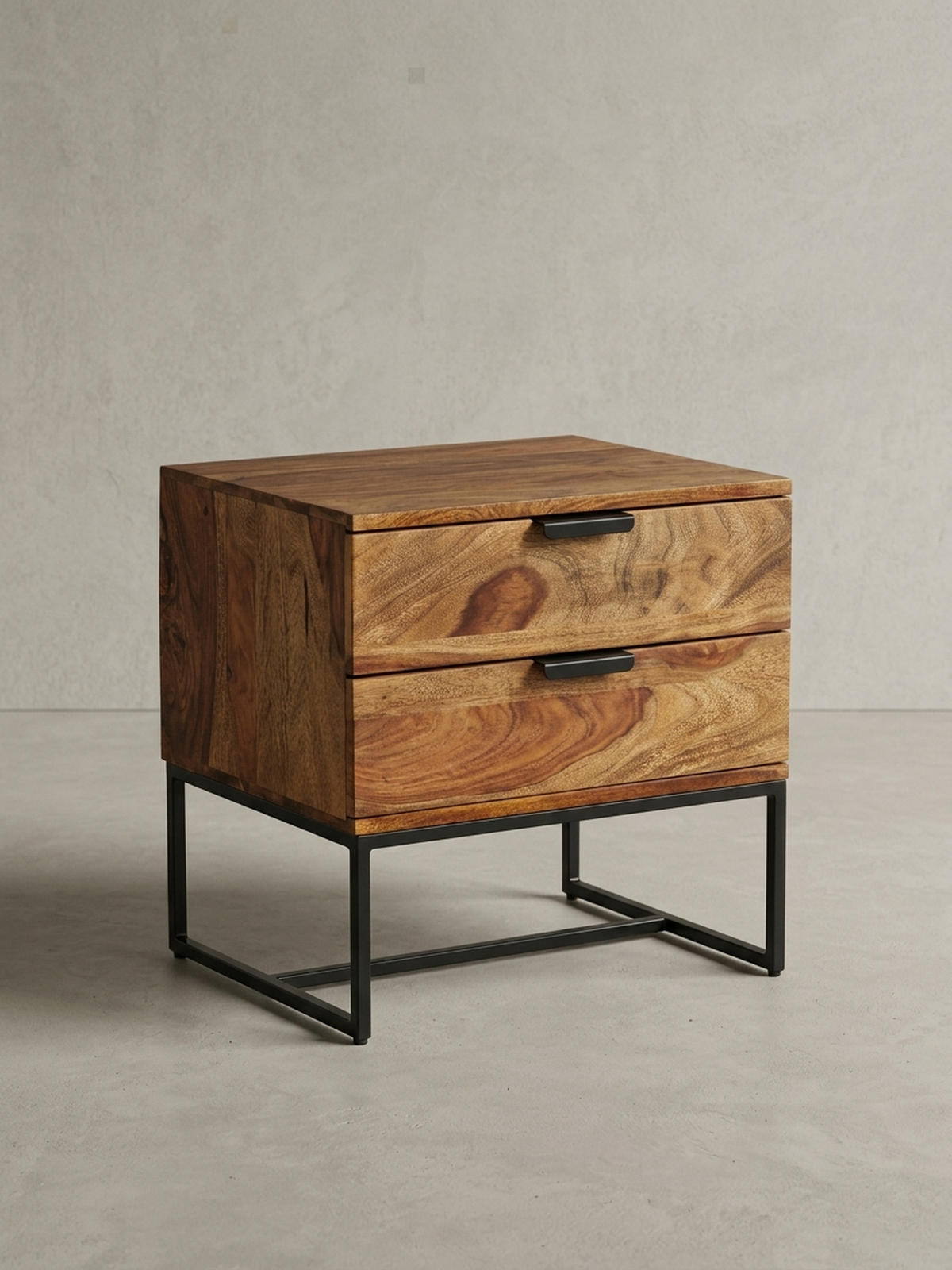 NACHTTISCH – Massivholz/Eisen, 50x40x51 cm, 2 Schubladen, Industrial-Stil - Schwarz/Braun, Holz/Metall (50/51/40cm) - KADIMA DESIGN