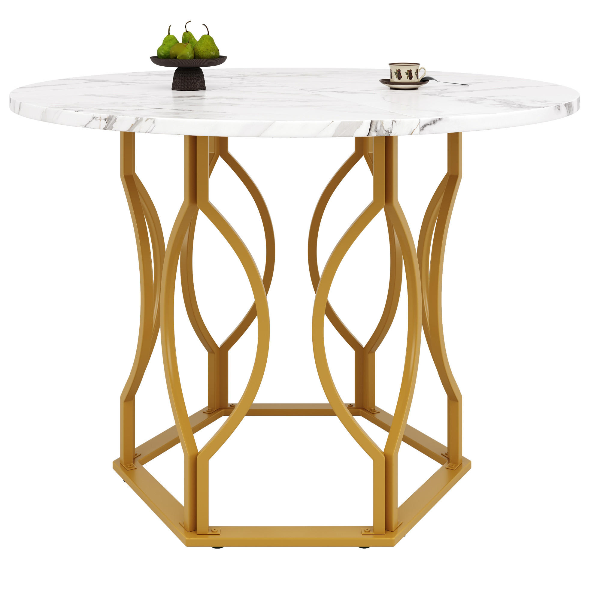 Redom JÍDELNÍ stůl 100/100/76 cm s nastavitelnými nožkami a odolnou MDF deskou, Zlatá/Bílá