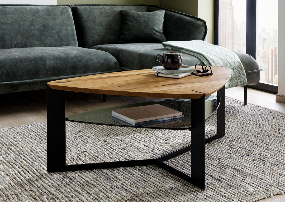 COUCHTISCH Wildeiche mit Glasboden 120x70x44 natur geölt STARNBERG #25 - Naturfarben, Holz (120/70/44cm) - Massivmoebel24
