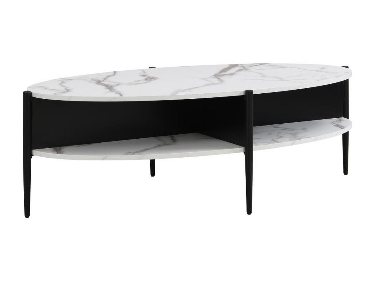COUCHTISCH oval mit 4 Ablagefächern - MDF & Metall - Marmor-Optik Weiß & Schwarz - EVARO - Schwarz/Weiß, Stein (125/65/39cm) - Vente-Unique