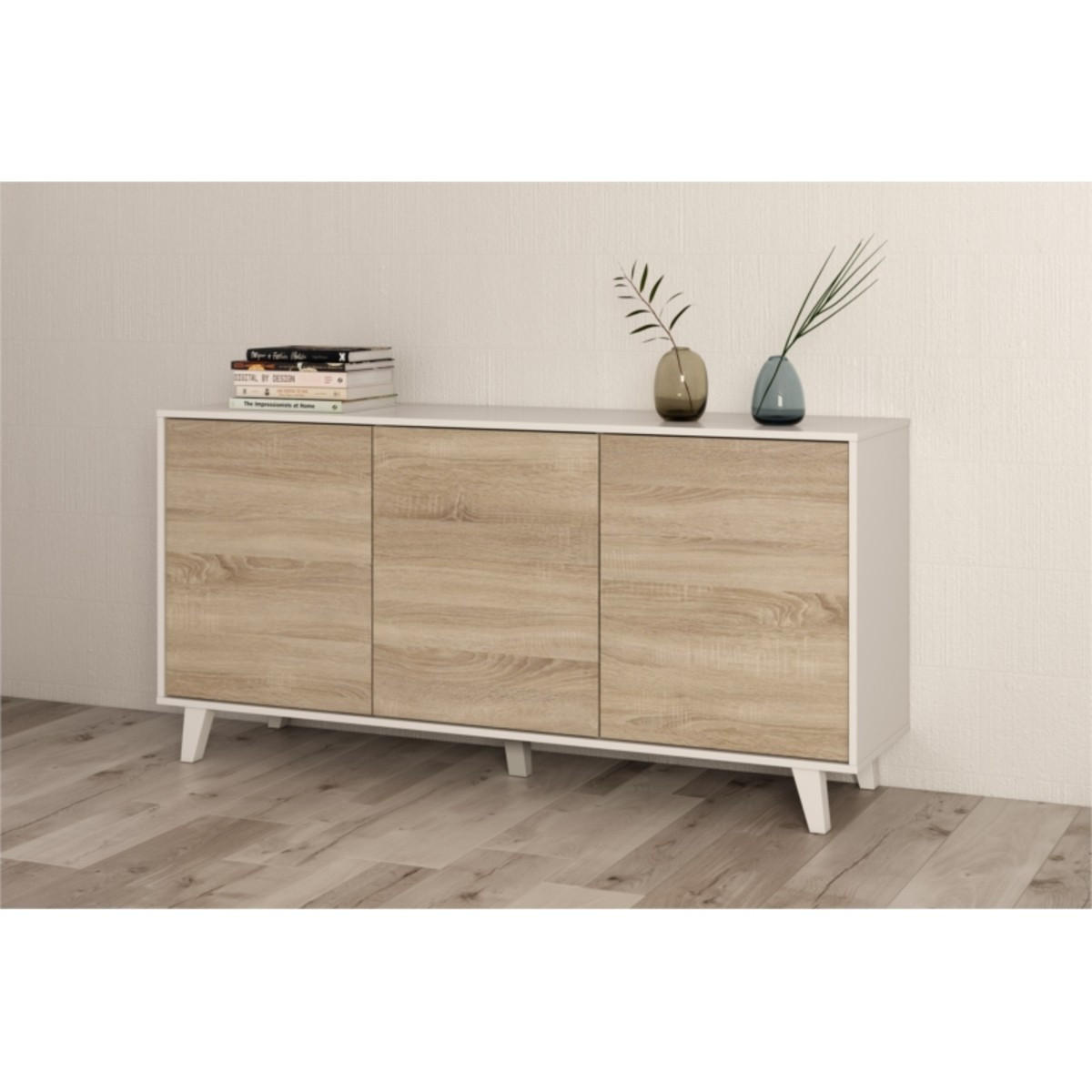 BUFFETSCHRANK mit 3 Türen - L154 cm - Zaiken Plus - Weiß, Holzwerkstoff (41/75/154cm) - Calicosy