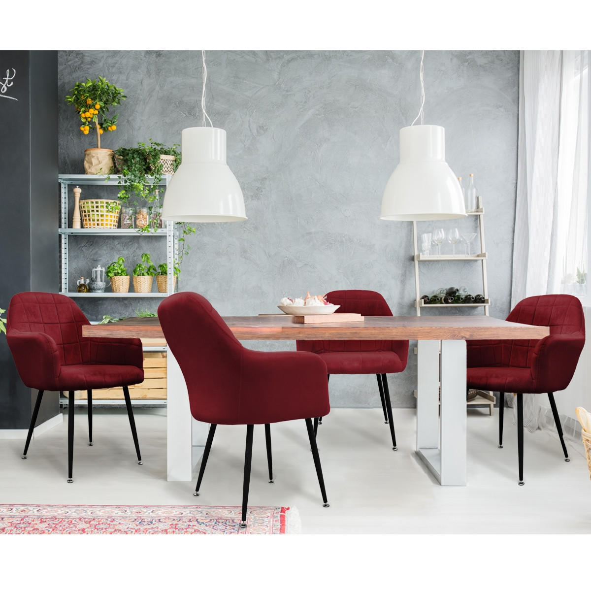 ESSZIMMERSTUHL Samt Bordeaux 2er Set - Bordeaux, Metall (60/84/58cm) - ECD-Germany
