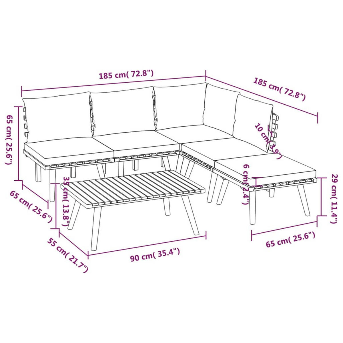 GARTEN-LOUNGE-SET 6-teilig Mit Kissen Massivholz Akazie - Dunkelgrau/Braun, Holz/Textil - vidaXL