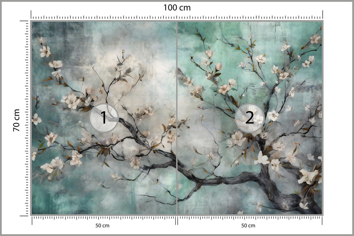 FOTOTAPETE für Schlafzimmer Abstrakte Kirschblüten Beton Pflanzen 100x70 - Beige/Braun, Papier (100/70cm) - Muralo