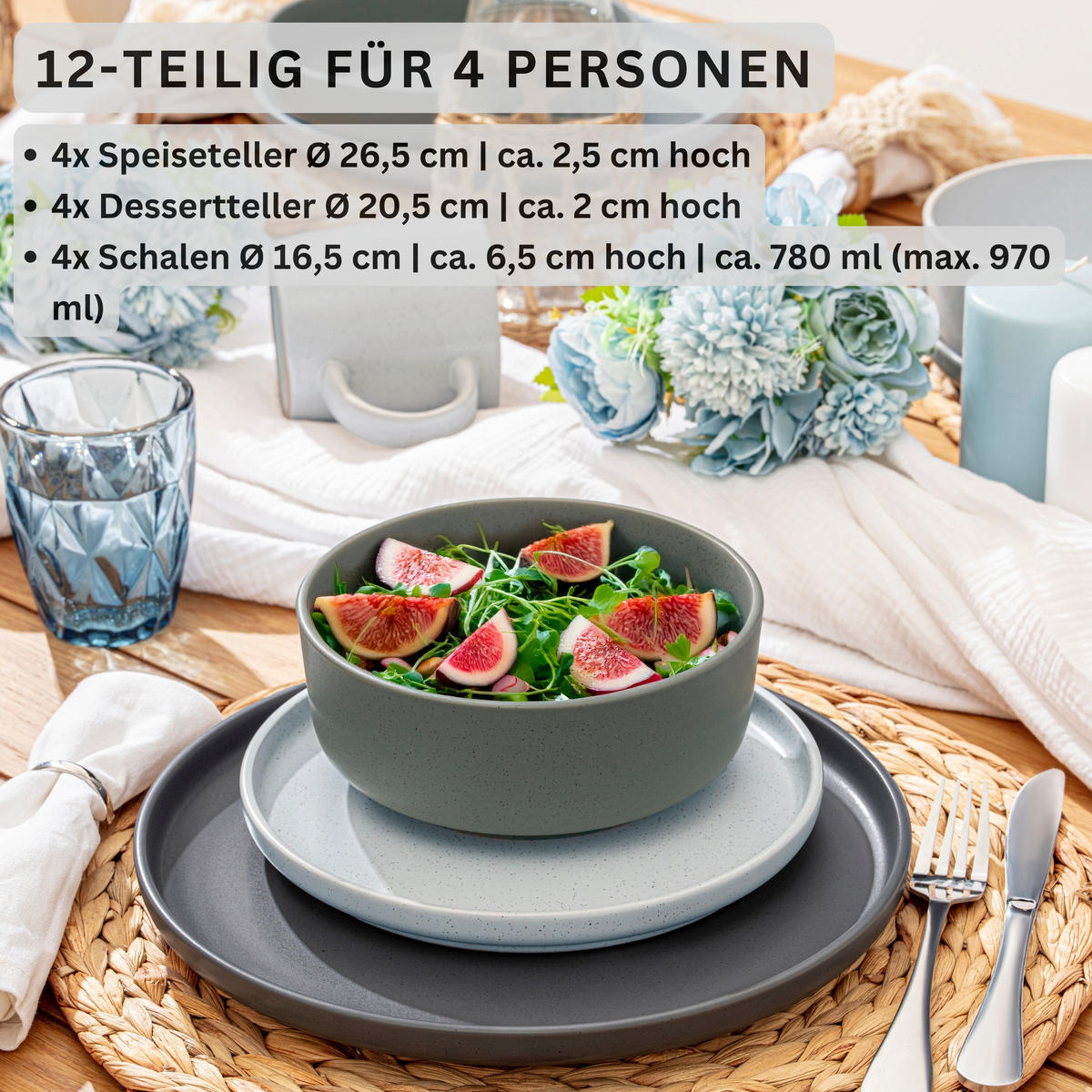 TAFELSERVICE LEEDS - 12 teilig aus Steingut - Multicolor, Stein (26.5/6.4/26.5cm) - Sänger
