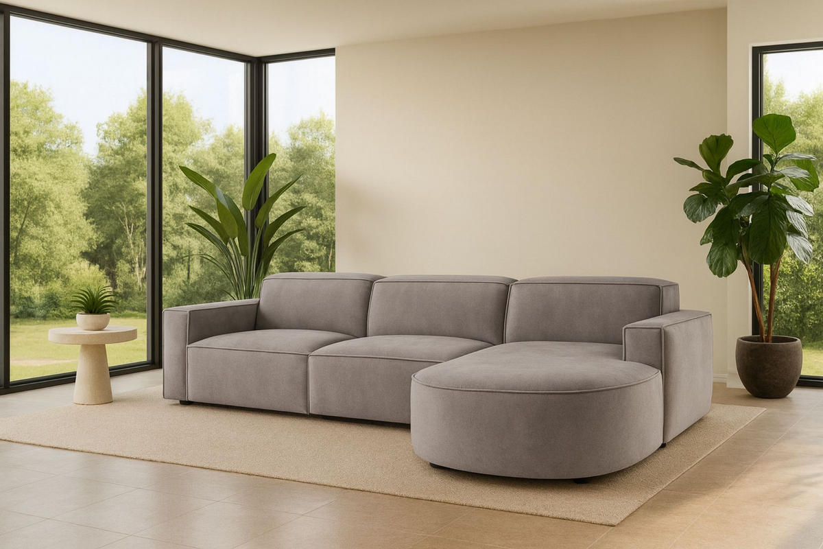 ECKSOFA Cursal Round L-Form, Stoff Salvador, Grau, Rechts - Grau, Holz (284/166cm) - Kaiser Möbel