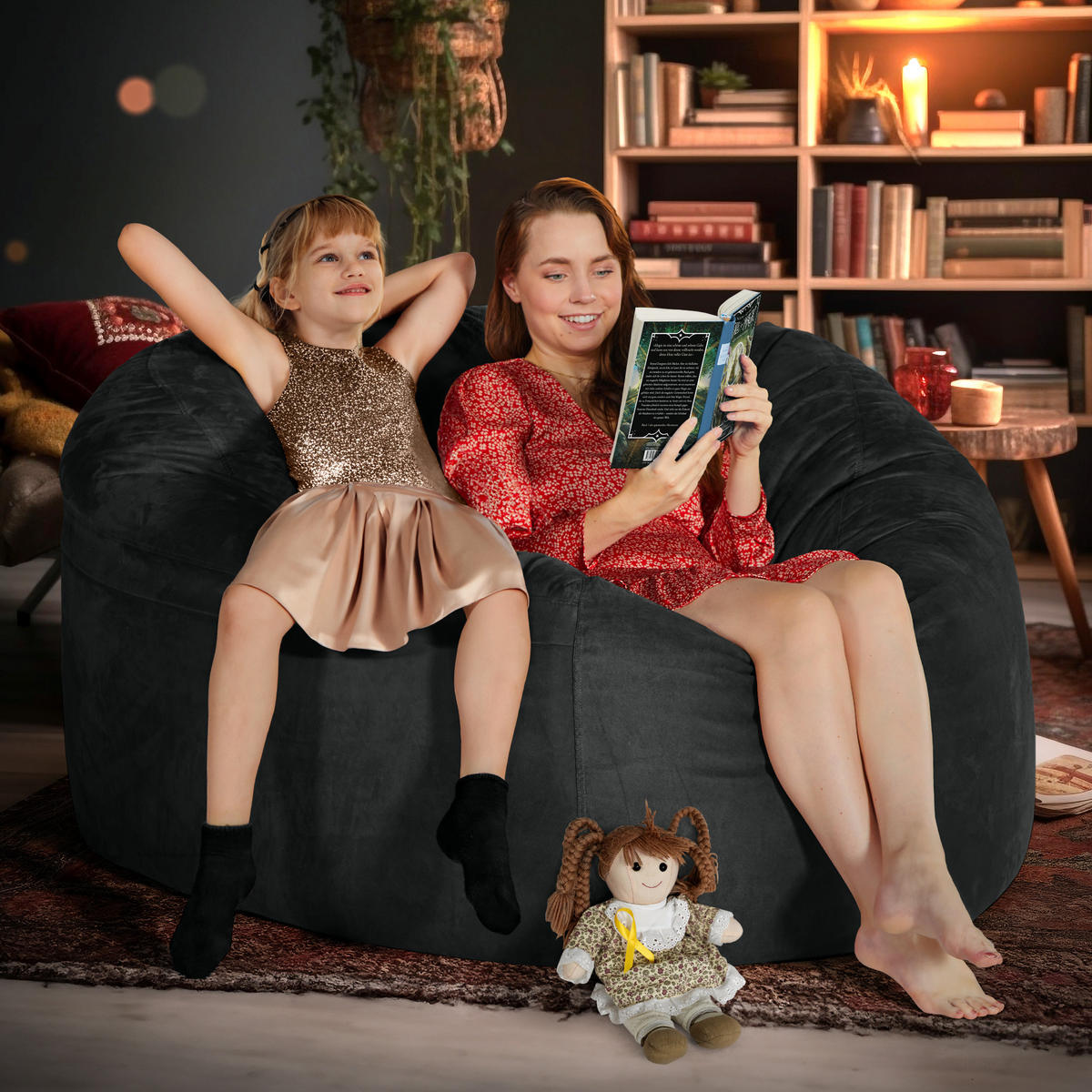 RIESEN-SITZSACK XXL JUMBO Velours 5ft - Schwarz, Textil (150/120/150cm) - Green Bean