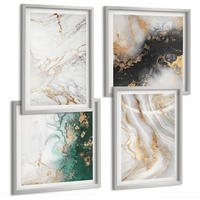BILDER SET 4er Set - 50x50 cm & 40x60 cm Silberner Rahmen - Abstrakte Muster weiß schwarz grün - Silberfarben, Kunststoff (50/50cm) - TULUP