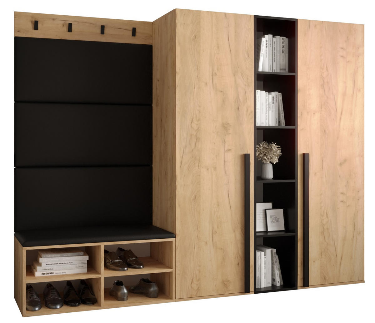 GARDEROBEN-SET 214/184/42 - Eichefarben/Schwarz, Holz/Kunststoff (214/184/42cm) - MÖBEL KRYSPOL